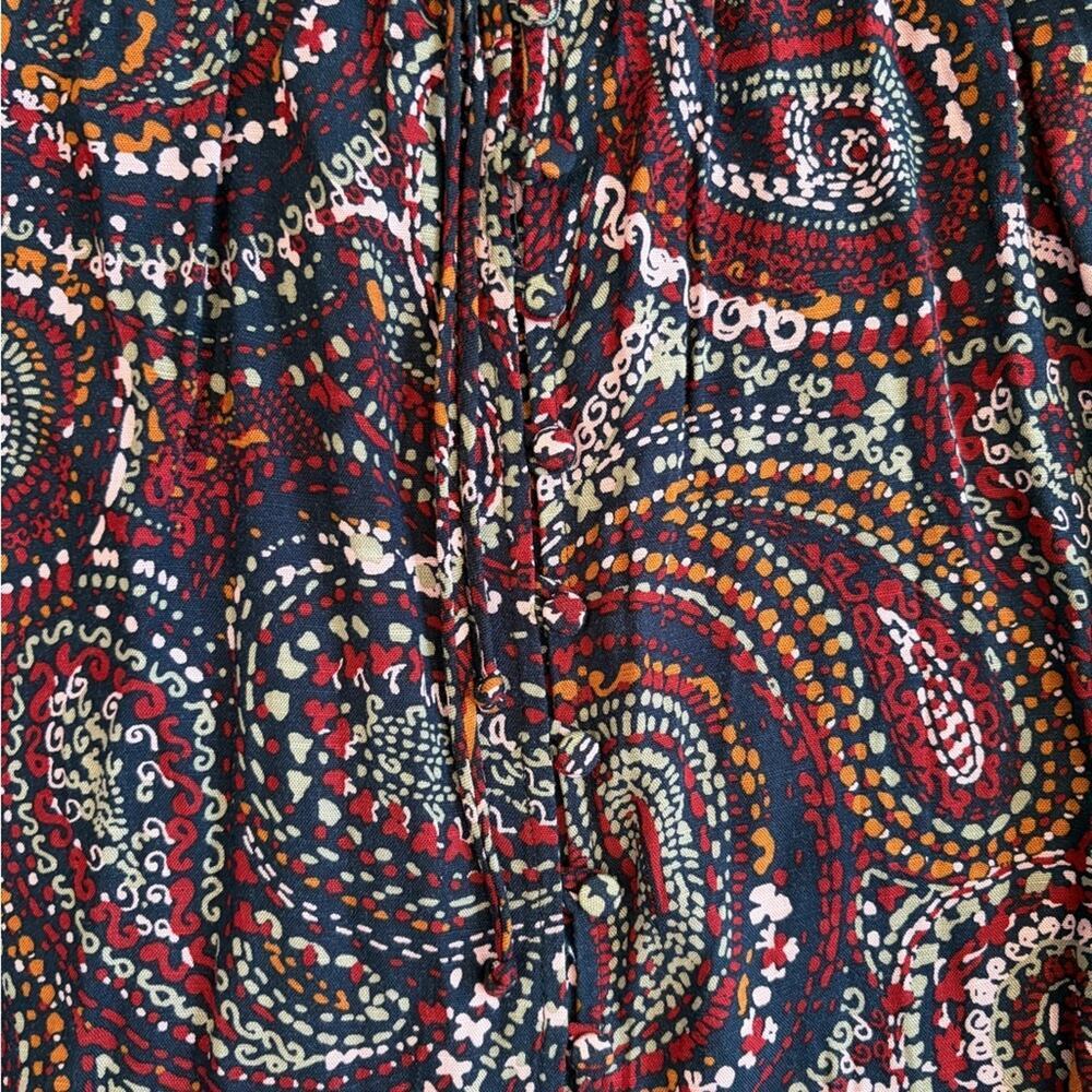 Knox Rose Boho Paisley Midi Dress Navy Red Floral Print Button Front Small - Picture 7 of 10